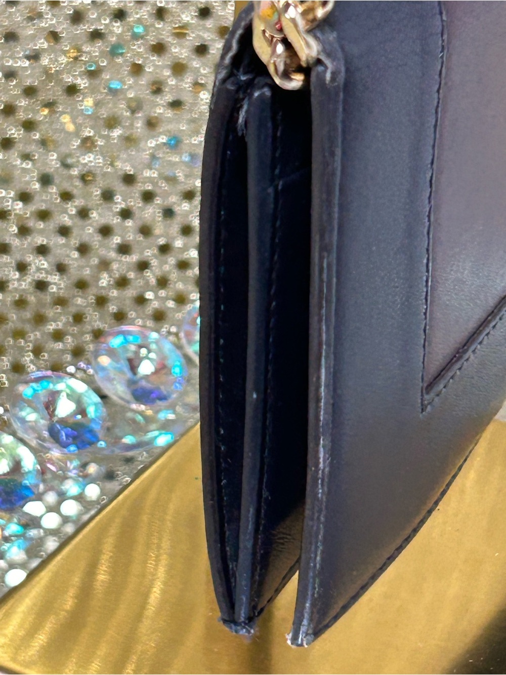 Celine Two-Tone Leather Crossbody - Burgundy & Navy with Gold Logo Approx. 6 x 6 - Picture 4 of 17